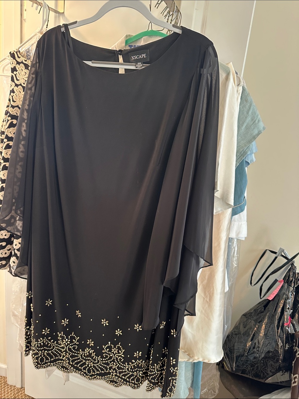 Xscape Black Beaded Overlay Dress